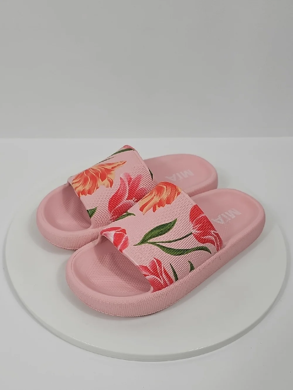 NIB MIA Little Lexa Girls 1 Pink Floral Pool Slide Sandals Cottagecore Tulip